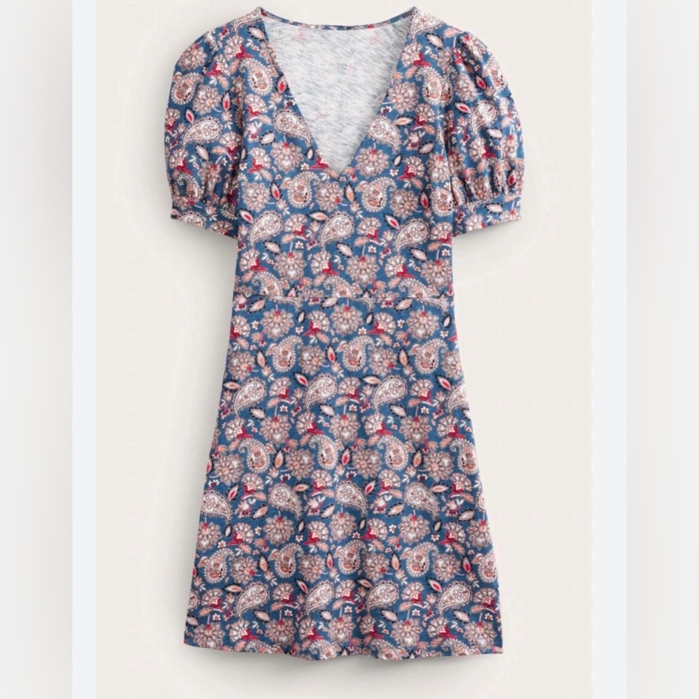 Boden Cotton Mini Dress Navy Paisley Terrace Size 14